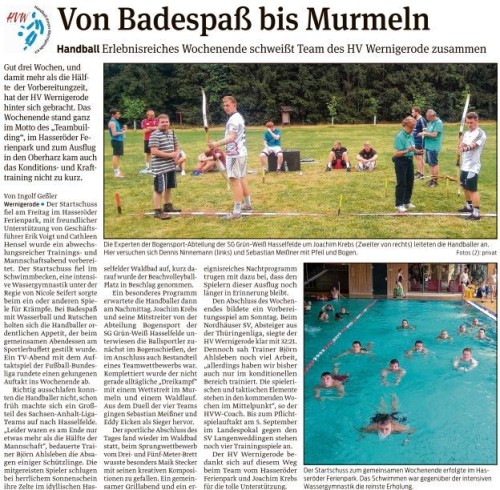 Volksstimme Bericht zur Vorbereitung der 1. Männermannschaft 